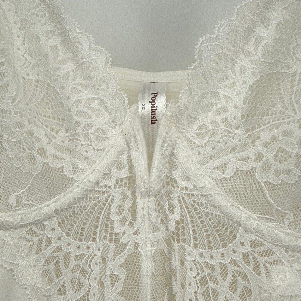 Popilush Built-In Shapewear Slip Dress Women XXL Ivory NEW Lace Trim Maxi Slit - Picture 7 of 13
